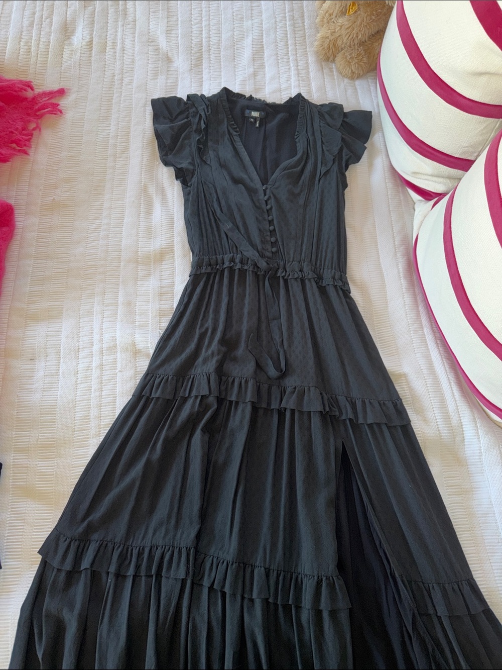 PAIGE Black Ruffle-Trim Maxi Dress